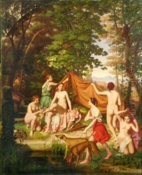 Diana At Her Bath Oil Painting by Benno Friedrich Tormer