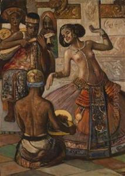 Balinese Dancer Oil Painting by Gyula Tornai