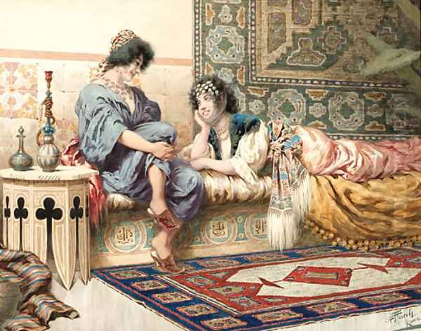 Gossips in the harem Oil Painting by Giuseppe Aureli