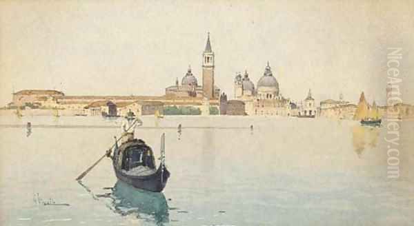 View from the Lagoon Oil Painting by Giuseppe Vizotto Alberti