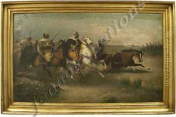 Arabs On Horseback Oil Painting by F. Torni