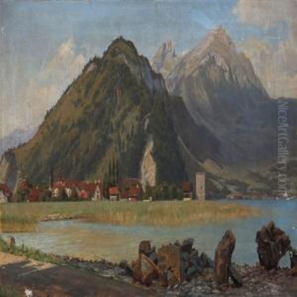 Fiord Scene, Presumably From Southern Europe Oil Painting by Wenzel Ulrik Tornoe