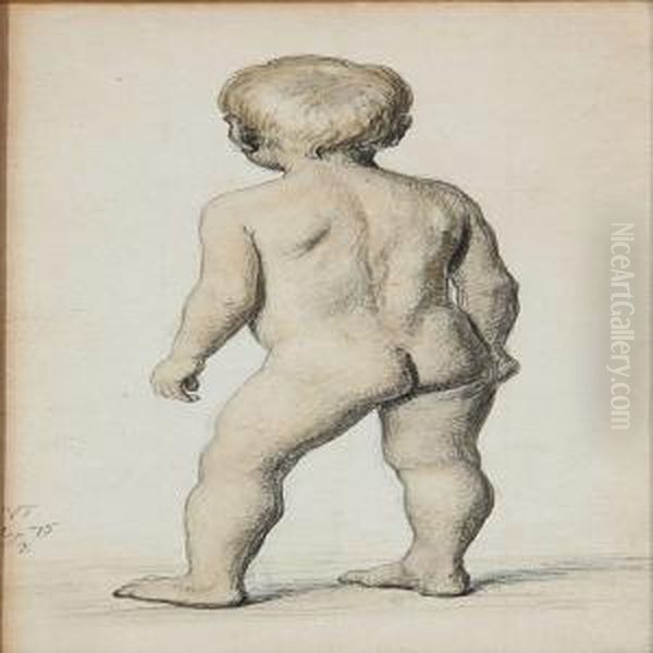 A Backturned Nude Boy Oil Painting by Wenzel Ulrik Tornoe