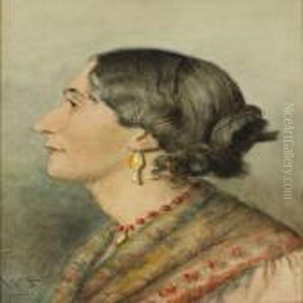 A Roman Lady Oil Painting by Wenzel Ulrik Tornoe