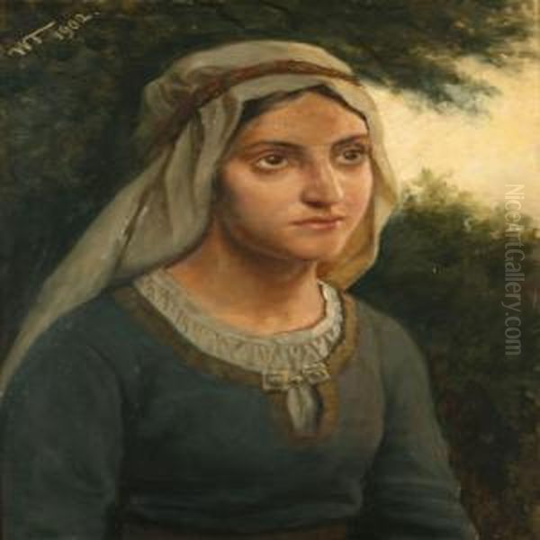 Bedouin Girl In A Green Dress Oil Painting by Wenzel Ulrik Tornoe