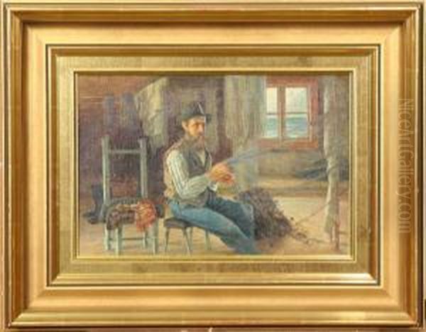 Interior Med Fiskare, Monogramsignerad Oil Painting by Isidor Tornstrom