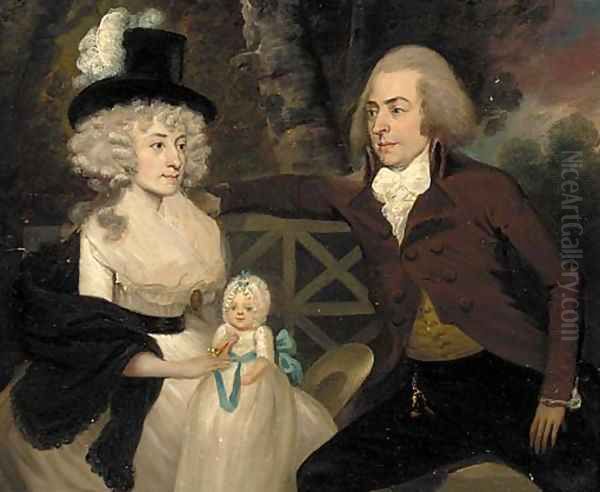 A group portrait of a husband, wife and their child Oil Painting by Francis Alleyne