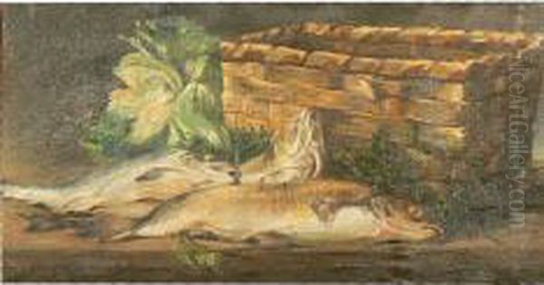 Natura Morta Con Pesci E Canestro Oil Painting by Luigi Toro