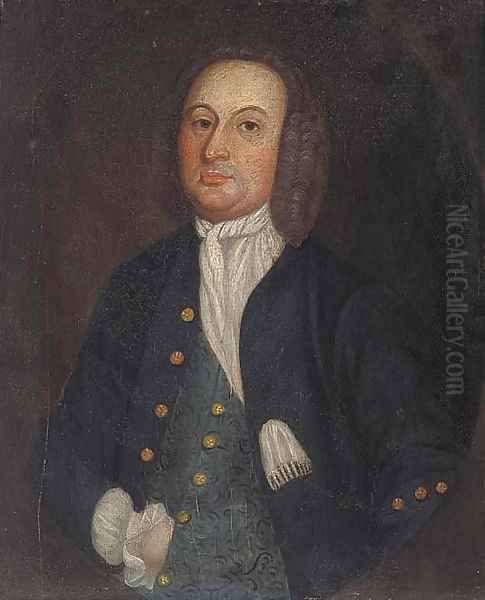 Portrait of a gentleman, small half-length, in a feigned oval Oil Painting by Francis Alleyne