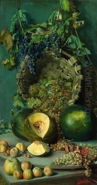 A Still Life With Grapes, Apples, Squash Andother Fruit Oil Painting by Ignacio Torrabadella