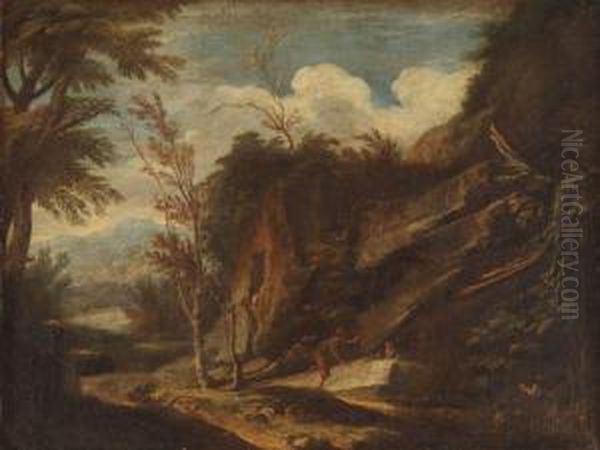 A Mountainous Landscape With Figures Near A Track Oil Painting by Bartolomeo Torreggiani