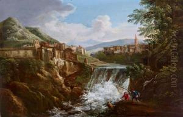 Paesaggio Con Cascata Presso Tivoli Oil Painting by Bartolomeo Torreggiani