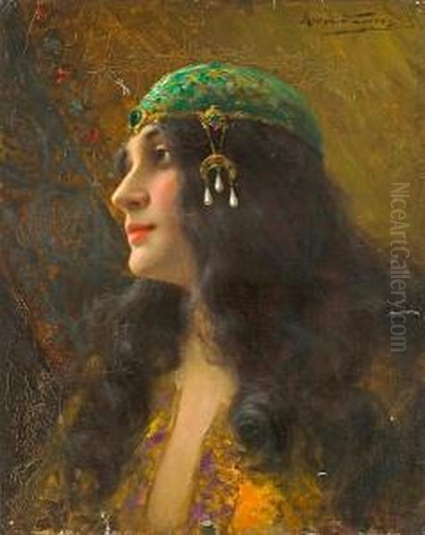 An Oriental Beauty Oil Painting by Antonio Torres Fuster