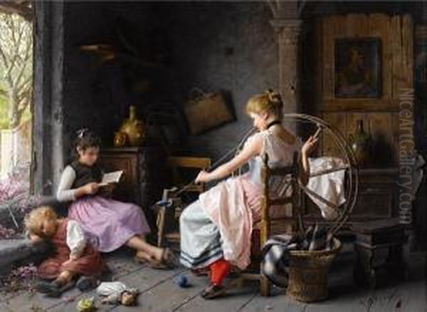 The Spinning Wheel Oil Painting by Giovanni Battista Torriglia