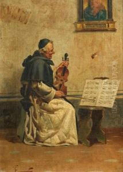 Monje Ensayando Oil Painting by E. Torrini