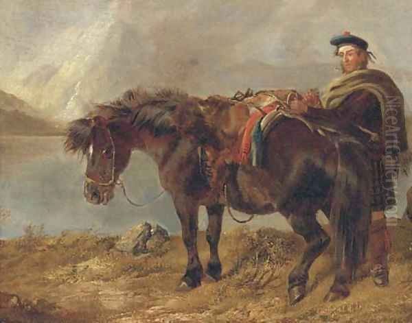 A gillie with a pony by a loch Oil Painting by Richard Ansdell