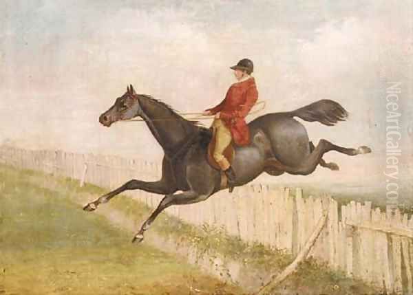 A huntsman on horseback jumping a fence Oil Painting by Henry Jnr Alken