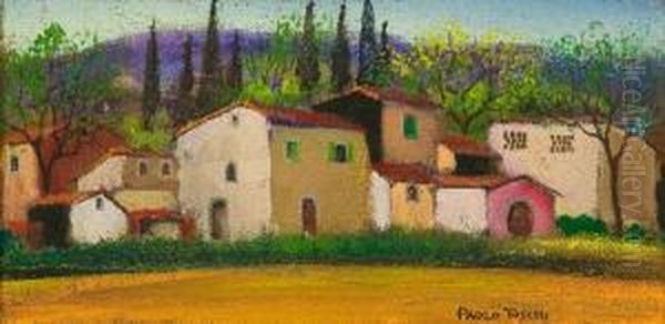 Paesaggio Toscano Con Case Oil Painting by Paolo Toschi