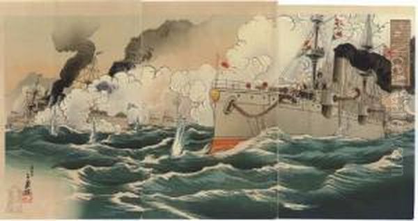 In Russo-japanese War At Chimulpo . . . Oil Painting by Migata Toshihide