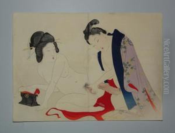 Un Couple Enlace Oil Painting by Mizuno Toshikata