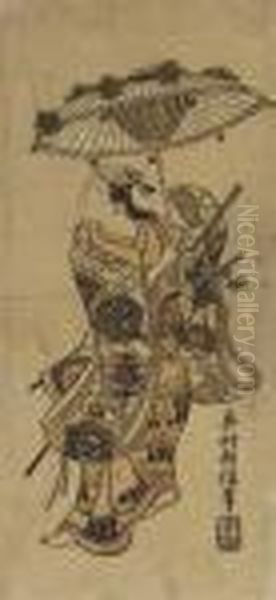 Actor Wearing Elaborately Patterned Robes Oil Painting by Okumura Toshinobu