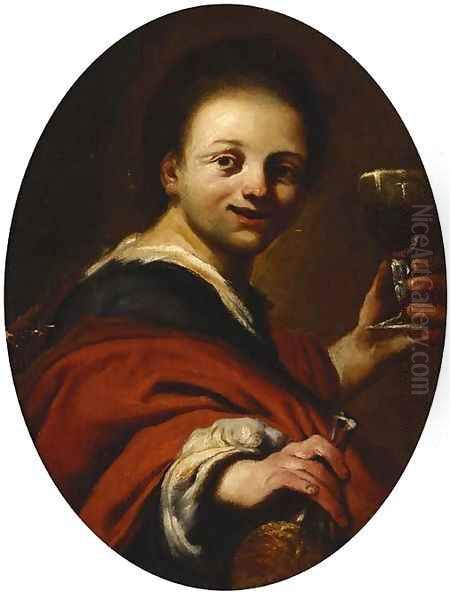 A young man drinking Chianti Oil Painting by Antonio Amorosi