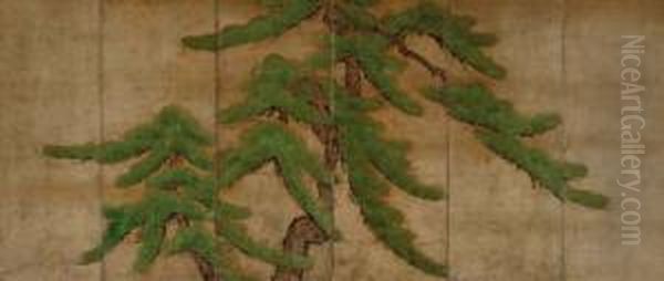 An Old Pine Oil Painting by Kano Toshun