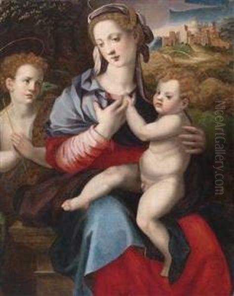 Madonna And Child With The Infant Saint John Oil Painting by Michele di Ridolfo del Ghirlandaio (see Tosini)