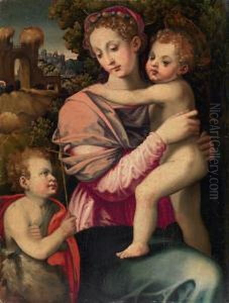 Madonna Con Bambino E S. Giovannino Oil Painting by Michele di Ridolfo del Ghirlandaio (see Tosini)