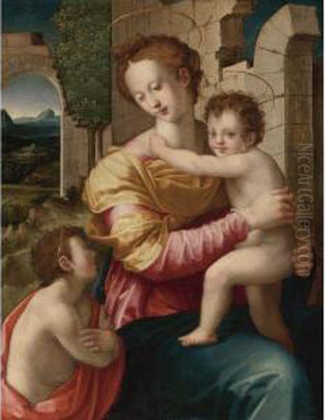 Madonna And Child With Saint John The Baptist Oil Painting by Michele di Ridolfo del Ghirlandaio (see Tosini)