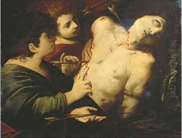 Saint Sebastian tended by Saint Irene Oil Painting by Luigi Amidani