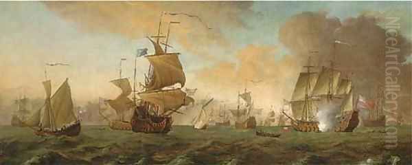 The return of Anson's ship the Centurion, with the flagship saluting her arrival Oil Painting by Thomas Allen