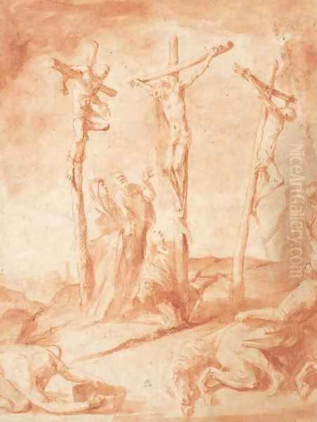 The Crucifixion with the Virgin, Mary Magdalen and Saint John Oil Painting by Francesco Allegrini