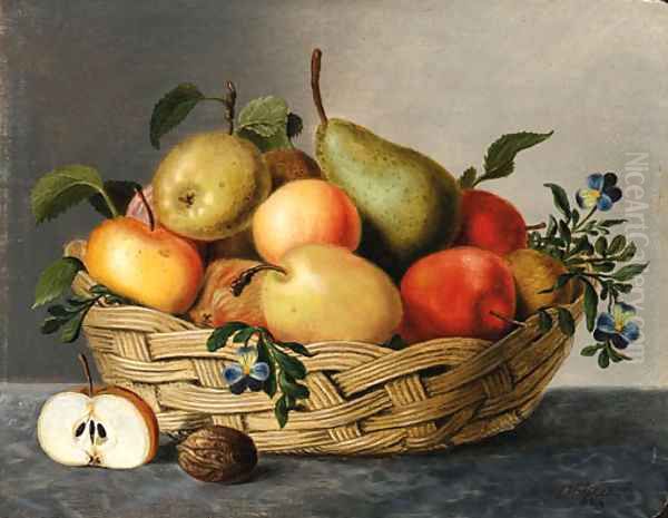 A basket of fruit Oil Painting by Jan Hendrik Aikes