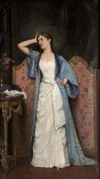 Jeune Femme Dans Un Interieur Oil Painting by Auguste Toulmouche