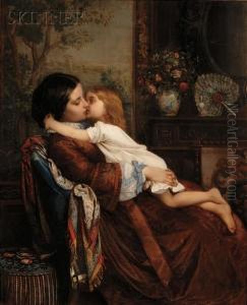 Maternal Affection (mother And Child) Oil Painting by Auguste Toulmouche