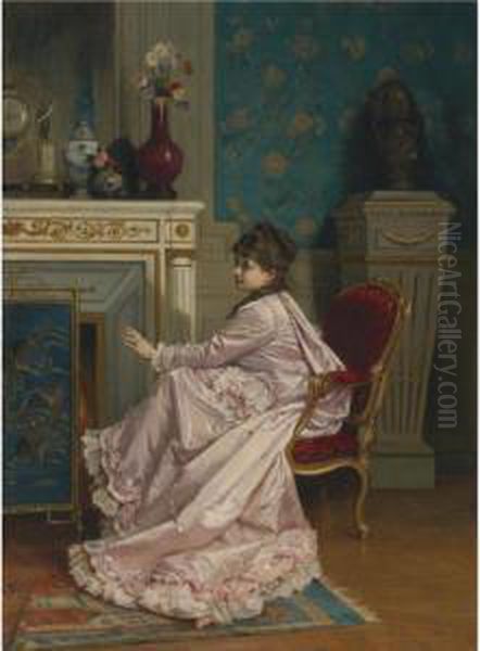 Au Coin De Feu Oil Painting by Auguste Toulmouche