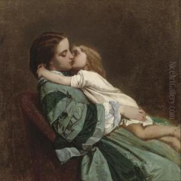 Motherly Love Oil Painting by Auguste Toulmouche