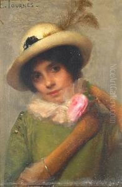 Femme A La Rose Oil Painting by Etienne Tournes