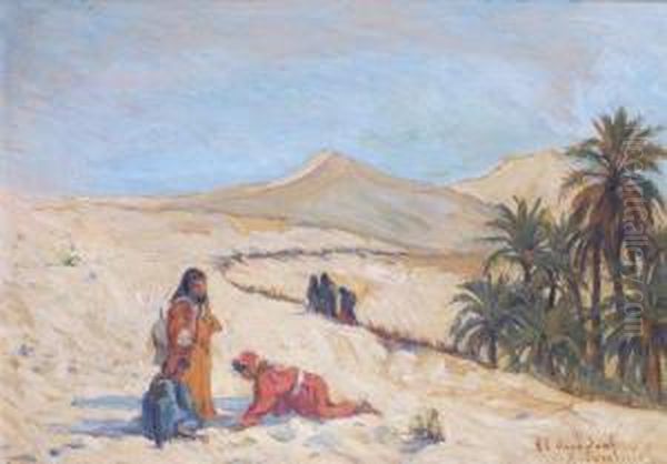 Conversation A Oued Souf En Algerie Oil Painting by Renee Tourniol