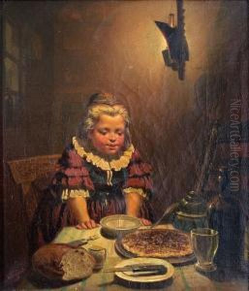 Kleines Madchen An Gedecktem Tisch Oil Painting by Louis Toussaint