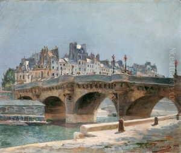 Die Pont-neuf In Paris Im Jahr
 1900. Oil Painting by Louis Anatole Toussaint