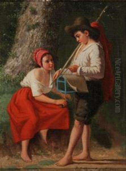 Catching Crickets Oil Painting by Pierre Joseph Toussaint