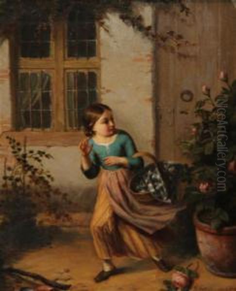 Girl Alarmed By A Wasp Oil Painting by Pierre Joseph Toussaint