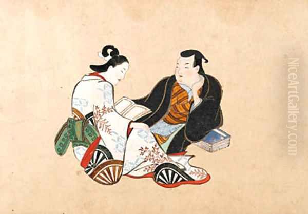 Erotic scenes of courtesans and clients by Kaigetsudo Anchi