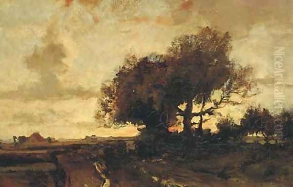 Sunset on a country road Oil Painting by Theophile Emile Achille