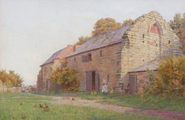 Farmyard By A Stone Barn by James Towers