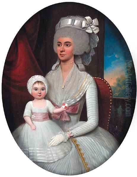 Group Portrait of a Mother and Child Oil Painting by Francis Alleyne