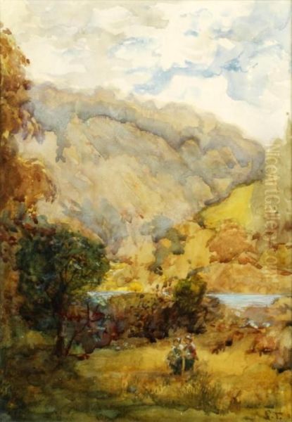 River Landscape With Figures Oil Painting by Samuel Towers