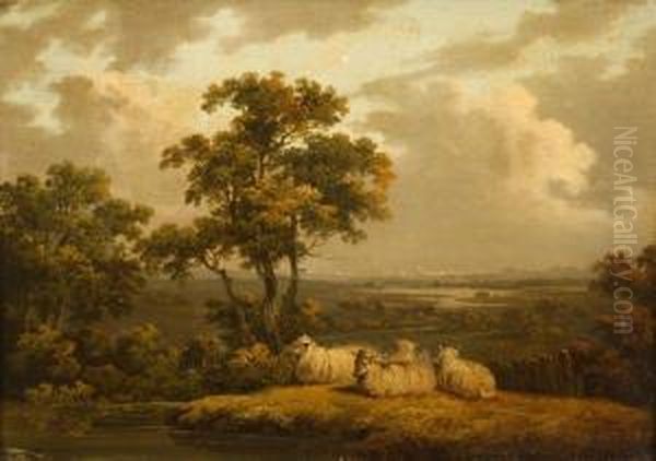 Sheepresting In A Landscape Oil Painting by Charles Towne